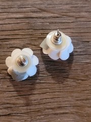 Vintage Ceramic Porcelain Enamel Rose Earrings MCM Art Deco Jewelry Retro Boho