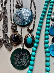 Estate Vintage Retail Costume Jewelry Turquoise & Silvertone 13Pc Jewelry Lot