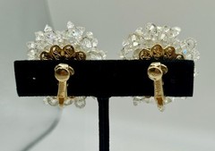VINTAGE VENDOME CLIP ON EARRINGS WATERMELON RIVOLI CENTER CRYSTAL BEAD SURROUNDS
