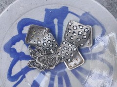 Chunky Silvertone Chain w Ridged Square & Clear Rhinestone Faux Animal Print