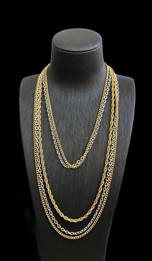 Vintage Multi-Strand Gold & Silver Tone Layered Necklace~1980s