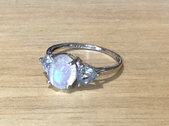 Vintage Sterling Silver Ring Moonstone Aquamarine/Blue Topaz? 925 7.5 AS IS
