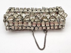 Vtg Estate Piece 7 Rows Rhinestones w/Safety Chain Runway Statement MINT