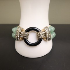 Heidi Daus bracelet Art Deco imitation jade and onyx green glass beads signed