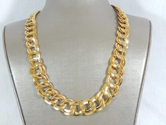 VINTAGE LARGE DOUBLE CURB LINK GRADUATED GOLD TONE 24″ NECKLACE