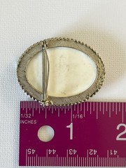 Vintage Lady Portrait Brooch Oval Silver Tone Cameo Victorian Style