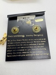 Vintage 90s Two Sisters Medici Gold Tone Cherub Drop Earrings Rhinestone Cupid