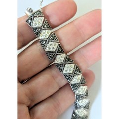 Art Deco Style Silver Plated Marcasite &Diamond Accent Link Bracelet 8.25″