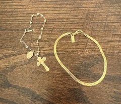 Vintage Gold Tone Costume Jewelry Lot Necklaces Bracelets religious 8 Piece
