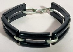 Mid Century Modern Sterling Silver And Black Lucite Bracelet MR M 925 19.5cm
