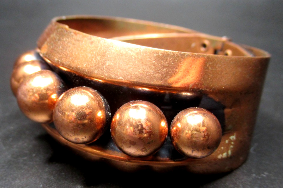 RENOIR Copper Beaded Vintage Hinged Bangle Bracelet