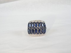 Vintage Sterling Silver 925 Natural Sapphire Diamond Statement Ring Size 7
