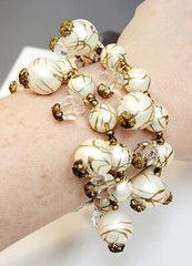 Vintage Hobe Wrap Bracelet & Earrings Crystal Beads Rhinestones White Beads