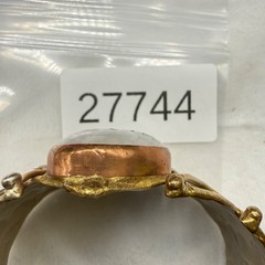 Vintage Brutalist Cuff Bracelet Mixed Metals Polished Stone 6.5”