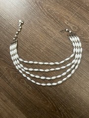 Vintage 5 Strand Tubular Milk Glass & Aurora Borealis Crystal Glass Bead Necklac