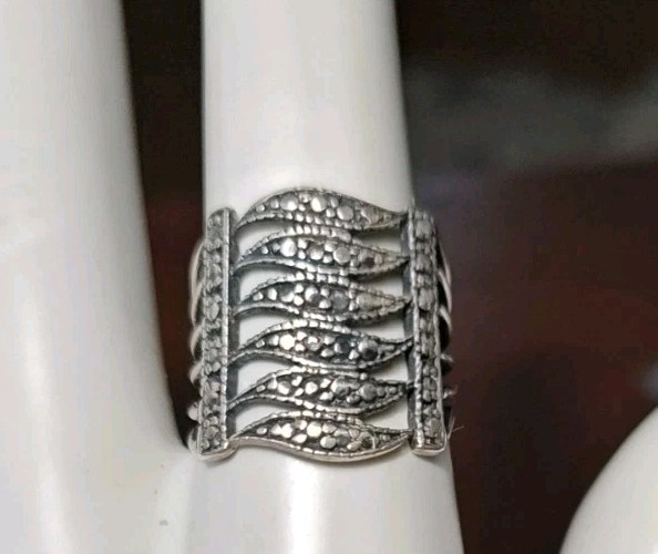 Vintage Sterling Silver Marcasite Ring Size 7 Free Ship