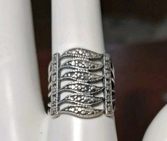Vintage Sterling Silver Marcasite Ring Size 7 Free Ship