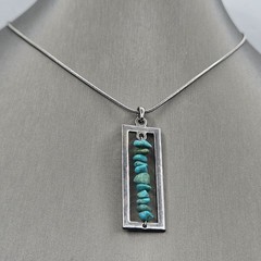 Vintage Cookie Lee Pendant Necklace Faux Turquoise Southwestern Silver Tone