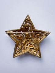 Vintage La Roca Gold Alloy Multicolor Rhinestone Star Brooch