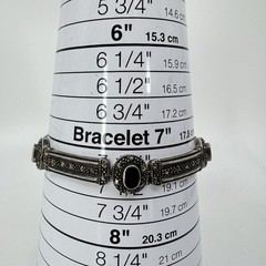 Vintage Sterling Silver 925 Marcasite and Black Onyx Link Bracelet 7.5 Inches