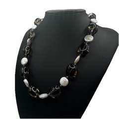 Vintage Chunky Smoky Quartz & Coin Pearl Necklace Sterling Silver Donna Dressler