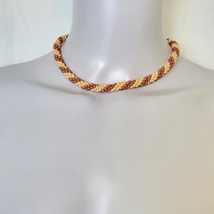 Vintage 60s Beaded Necklace Women Jewelry Gold Pink Peach Beads Formal 17 inch