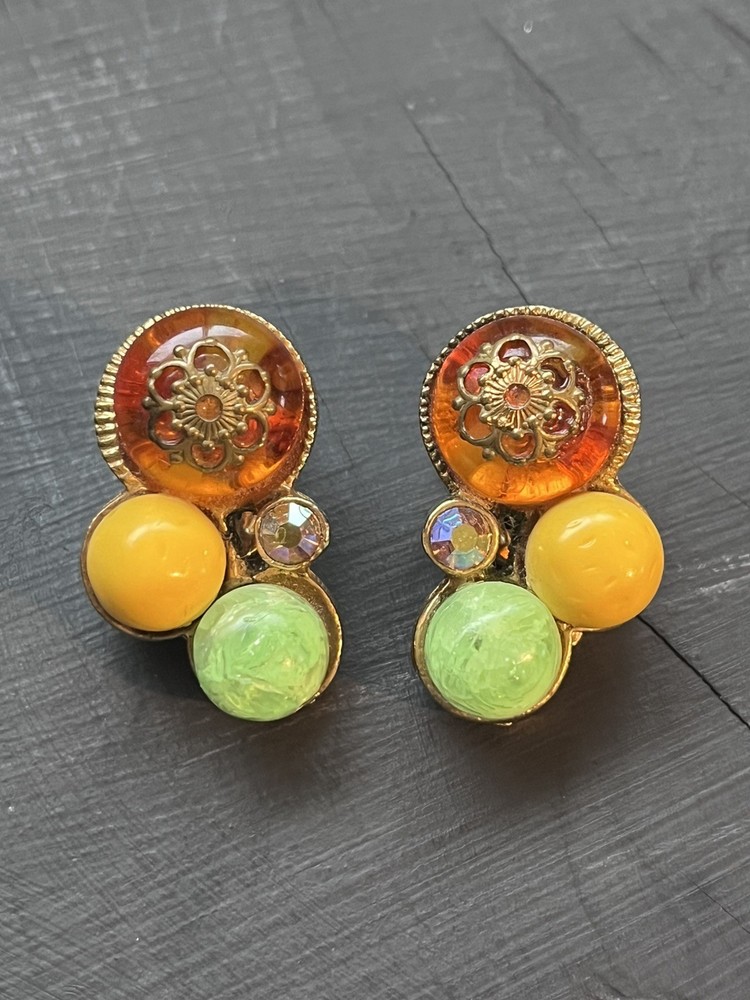VINTAGE costume jewelry clip-on earrings, likely from the (circa 1950s–1960s)