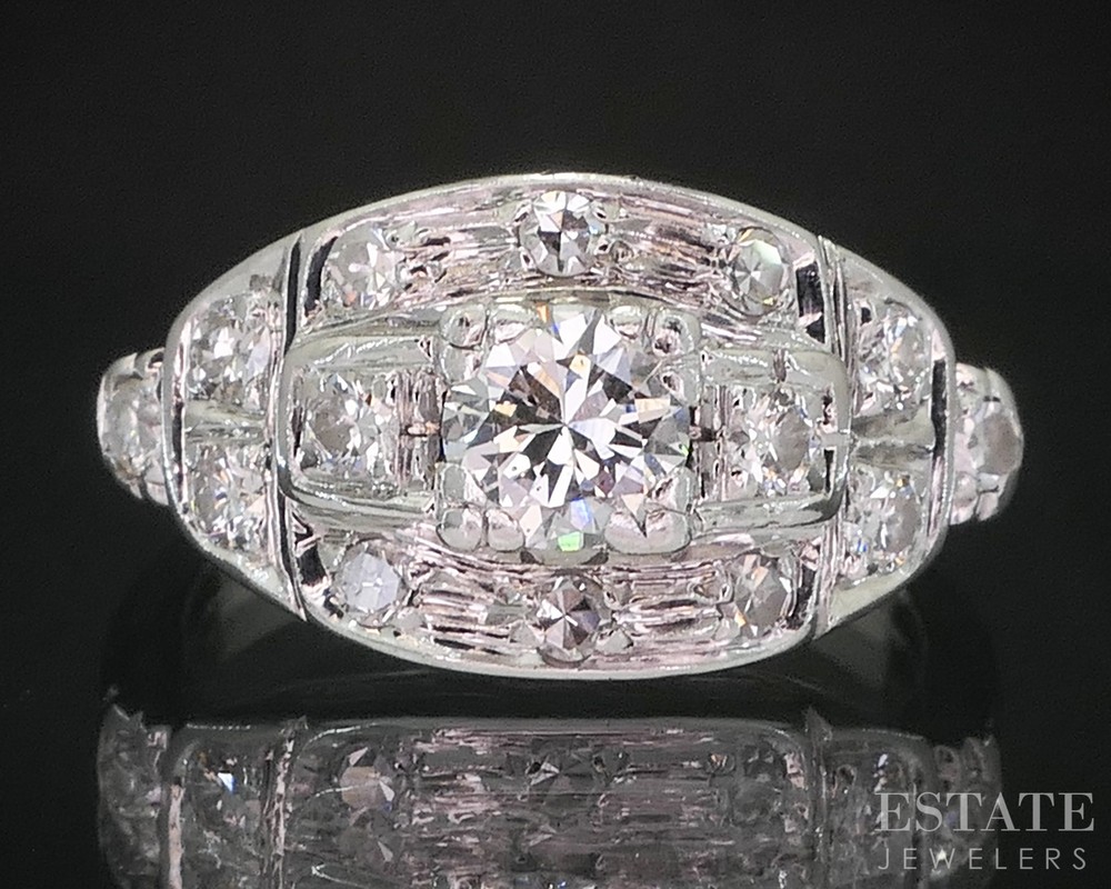 Antique 14k White Gold Natural .60ctw Diamond Engagement Ring 4.4g i20207