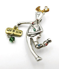 VTG DEER LET IT SNOW bead charm Brooch Pin copper silver gold tone red green blu