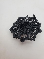 Vintage HUGE JET Black Japanned RHINESTONES Mourning BROOCH PIN FLOWER 2.5″