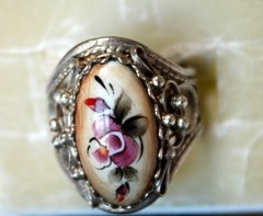 Vintage Unique Russian Enamel Painted Finift Jewelry Filigree Floral Ring #39