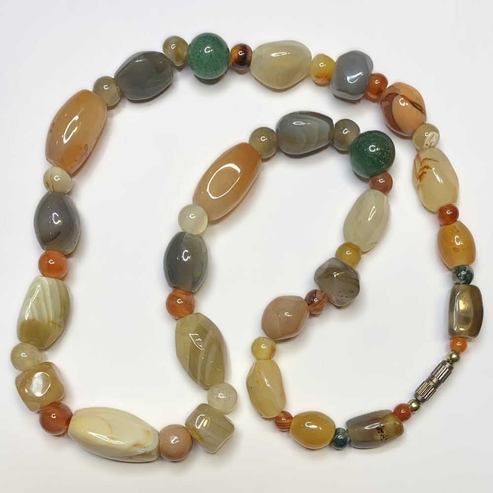 Vintage Beggars Bead Stone Necklace 20″ Barrel Clasp
