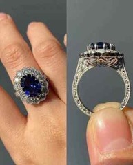 Art Deco Oval Cut Lab Created Diamond Sapphire 14k White Gold FN Wedding Ring