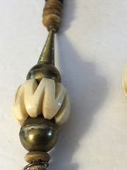 Vintage Stone Wood & Metal Beaded Necklace. Ethnic Art Design Hook Closure 23”