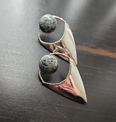 Snowflake Obsidian Sterling Silver Modernist Earrings Vtg Statement Earrings