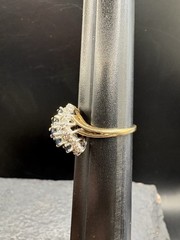 10k Yellow Gold London Blue Topaz Diamond Cluster Estate Ring SZ 8 3.55g