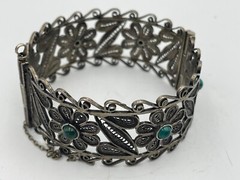 Rare Judaica 925 silver filigree bracelet set with King Solomon Eilat stones