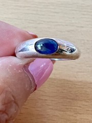 VINTAGE BLUE SPINEL CABOCHON FLUSH SET GYPSY STYLE RING 925 STERLING SILVER