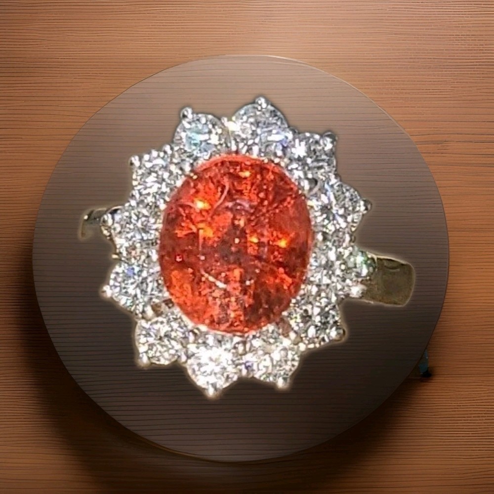 Vintage 18K White Gold Engagement Ring 4.31ct.Natural Orange Garnet Spessartite