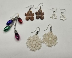 Vintage Christmas Themed Holiday Earrings Gingerbread Man Snow Flake Lot Y2K Era