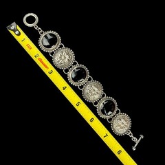 Cll Mexico Black Onyx Gemstone Sterling Silver 925 Floral Bracelet Sz. 7 3/4″