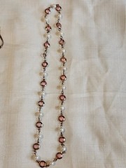 Vintage Avon Pearl And Peach Bezel Set Necklace And Pierced Earrings