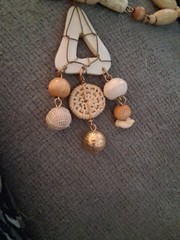 Original Vintage Designer MCM Bronze Bovine Coral Gemstone Bone Estate Necklace