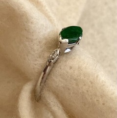 Art Deco JADE & DIAMOND RING, 14K White Gold – c1920, Green Jade Ring (5F141)