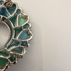 Vintage Signed LISNER Blue Green Thermoset Heart Brooch Mid Century Lucite Pin