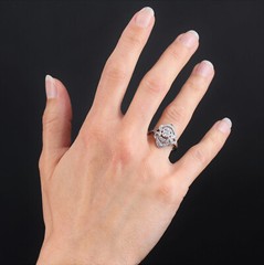 French Art Deco Inspired Cocktail Ring 2.3 Ct Lab Created Diamond 10k White Gold
