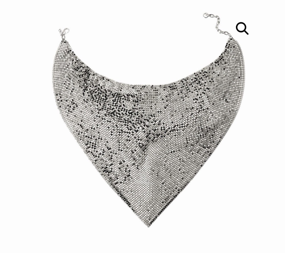 Whiting and Davis Silver Mesh Bib Scarf Bandana Necklace