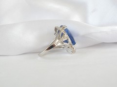 Vintage Sterling Silver 925 Large 10ct Natural Heated London Blue Topaz Ring 6
