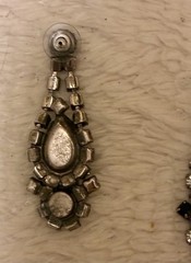 VINTAGE RETRO DANGLE CHANDELIER EARRINGS WITH BLACK AND CLEAR RHINESTONES