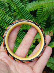 Vintage Art Deco Celluloid Bracelet Bangle Candy Striped Carved A Real Find!
